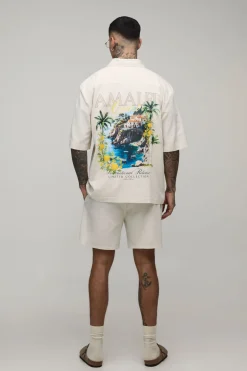 boohooMAN Ensemble Chemise Oversize À Manches Courtes Imprimé Destination Et Short Ample Pour Homme Grand<Homme Ensembles