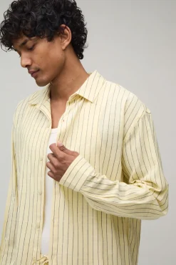 Ensemble Chemise Oversize À Manches Longues À Rayures Popeline Avec Ourlet Arrondi Brodé Et Short Ample