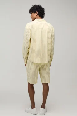 Ensemble Chemise Oversize À Manches Longues À Rayures Popeline Avec Ourlet Arrondi Brodé Et Short Ample