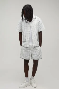 boohooMAN Ensemble Chemise Oversize À Manches Courtes Et Short Ample À Carreaux Fenêtre Avec Finition Point De Couverture<Homme Ensembles