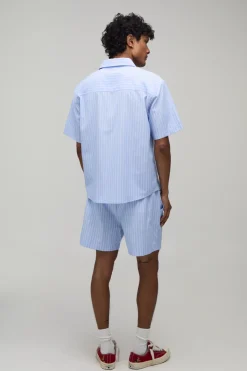 Ensemble Chemise Oversize À Ourlet Courbe Et Short Ample En Popeline Rayée Avec Broderie Étoile
