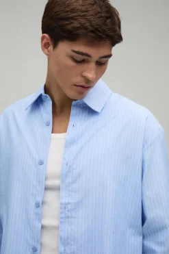 boohooMAN Ensemble Chemise Oversize À Ourlet Arrondi Et Short Ample En Popeline Rayée<Homme Ensembles|Tout Afficher