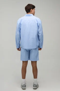 boohooMAN Ensemble Chemise Oversize À Ourlet Arrondi Et Short Ample En Popeline Rayée<Homme Ensembles|Tout Afficher
