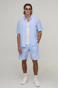 Ensemble Chemise Oversize À Ourlet Arrondi Et Short Ample À Rayures Larges