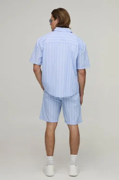 Ensemble Chemise Oversize À Ourlet Arrondi Et Short Ample À Rayures Larges