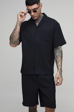 boohooMAN Ensemble Chemise Oversize Plissée Texturée Et Short Tall<Homme Ensembles|Tout Afficher