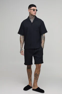 boohooMAN Ensemble Chemise Oversize Plissée Texturée Et Short Tall<Homme Ensembles|Tout Afficher