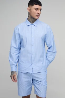 Ensemble Chemise Oversize À Rayures En Popeline Ourlet Courbe Et Short Ample Coupe Tall