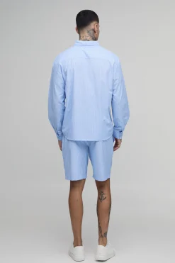Ensemble Chemise Oversize À Rayures En Popeline Ourlet Courbe Et Short Ample Coupe Tall