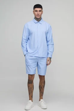 Ensemble Chemise Oversize À Rayures En Popeline Ourlet Courbe Et Short Ample Coupe Tall