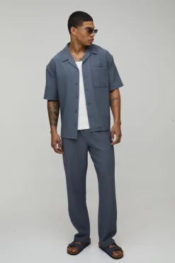 Ensemble Chemise Oversize Texturée Plissée & Pantalon Ample