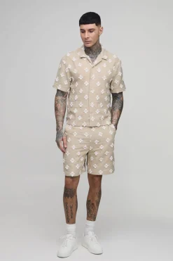 boohooMAN Ensemble Chemise Oversize Tissée À Touffetage Et Short Décontracté Tall<Homme Ensembles|Tout Afficher