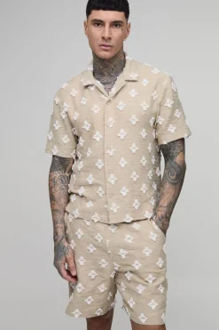 boohooMAN Ensemble Chemise Oversize Tissée À Touffetage Et Short Décontracté Tall<Homme Ensembles|Tout Afficher