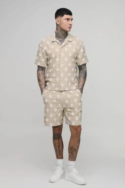 boohooMAN Ensemble Chemise Oversize Tissée À Touffetage Et Short Décontracté Tall<Homme Ensembles|Tout Afficher