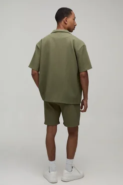 Ensemble Chemise Plissée À Col Revers Oversize Et Short