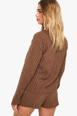 boohoo Ensemble chemise rayée et short<Femme Looks Chocolat|Ensembles