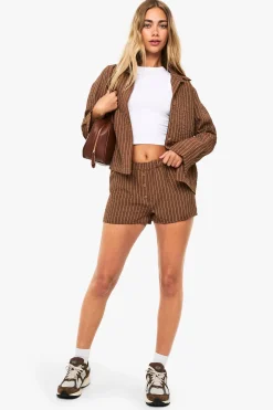 boohoo Ensemble chemise rayée et short<Femme Looks Chocolat|Ensembles