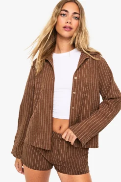 boohoo Ensemble chemise rayée et short<Femme Looks Chocolat|Ensembles