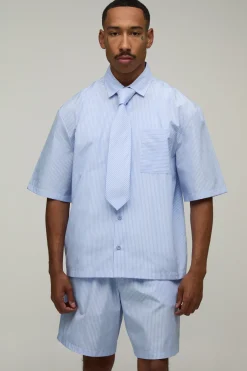 boohooMAN Ensemble Chemise Rayée Oversize, Short Et Cravate<Homme Ensembles