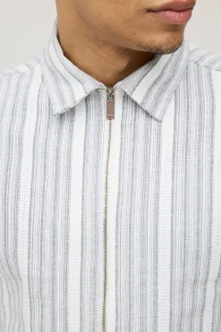 boohooMAN Ensemble Chemise Rayée Tissée À Manches Longues Avec Fermeture Éclair Et Pantalon Droit Coupe Régulière<Homme Ensembles