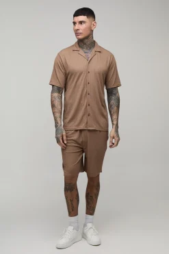boohooMAN Ensemble Chemise Regular Côtelée Texturée En Jersey Et Short Ample Pour Homme Grand<Homme Ensembles|Tout Afficher