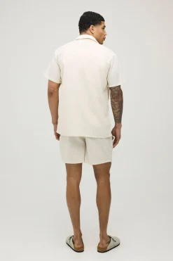 boohooMAN Ensemble Chemise Regular Et Short Décontracté En Mélange De Lin Vacances<Homme Ensembles|Tout Afficher