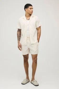 boohooMAN Ensemble Chemise Regular Et Short Décontracté En Mélange De Lin Vacances<Homme Ensembles|Tout Afficher
