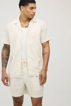 boohooMAN Ensemble Chemise Regular Et Short Décontracté En Mélange De Lin Vacances<Homme Ensembles|Tout Afficher
