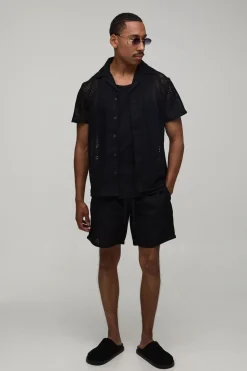Ensemble Chemise Regular Et Short Ample En Crochet Brodé Côte D'azur