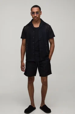 Ensemble Chemise Regular Et Short Ample En Crochet Brodé Côte D'azur