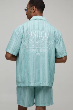 boohooMAN Ensemble Chemise Regular À Plis Brodés Monte Carlo Et Short Ample<Homme Ensembles