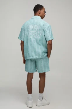 boohooMAN Ensemble Chemise Regular À Plis Brodés Monte Carlo Et Short Ample<Homme Ensembles
