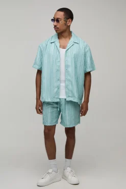 boohooMAN Ensemble Chemise Regular À Plis Brodés Monte Carlo Et Short Ample<Homme Ensembles