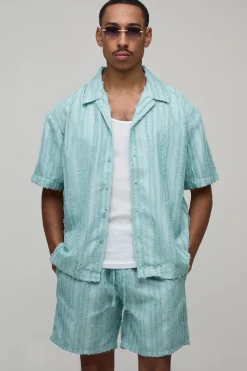 boohooMAN Ensemble Chemise Regular À Plis Brodés Monte Carlo Et Short Ample<Homme Ensembles