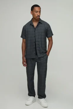 Ensemble Chemise Régulière à Carreaux et Pantalon Fuselé
