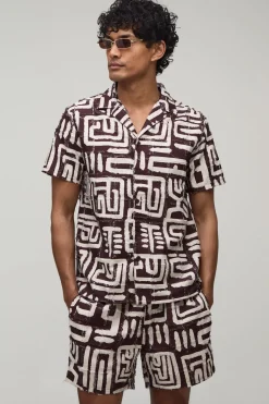 Ensemble Chemise Régulière Et Short Ample À Imprimé Géométrique Texturé
