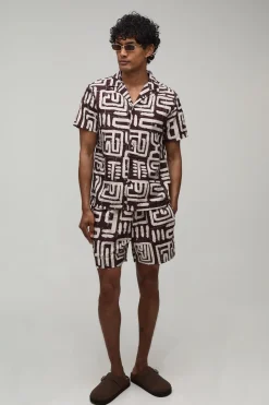 Ensemble Chemise Régulière Et Short Ample À Imprimé Géométrique Texturé
