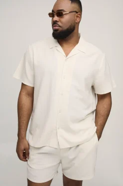 boohooMAN Ensemble Chemise Régulière Et Short Décontracté En Mélange De Lin Grande Taille Vacances<Homme Ensembles|Tout Afficher