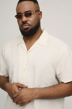 boohooMAN Ensemble Chemise Régulière Et Short Décontracté En Mélange De Lin Grande Taille Vacances<Homme Ensembles|Tout Afficher