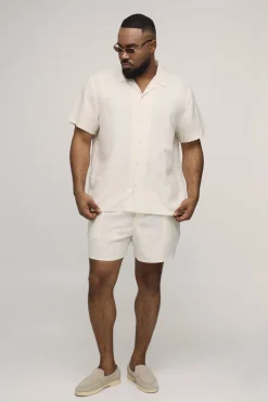 boohooMAN Ensemble Chemise Régulière Et Short Décontracté En Mélange De Lin Grande Taille Vacances<Homme Ensembles|Tout Afficher