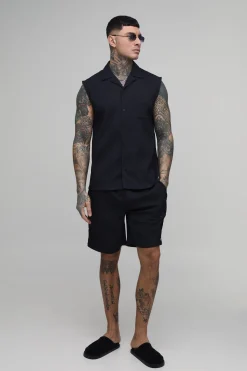 boohooMAN Ensemble Chemise Sans Manches Plissée Texturée Et Short Coupe Regular Pour Homme Grand<Homme Ensembles|Tout Afficher