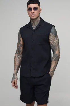 boohooMAN Ensemble Chemise Sans Manches Plissée Texturée Et Short Coupe Regular Pour Homme Grand<Homme Ensembles|Tout Afficher