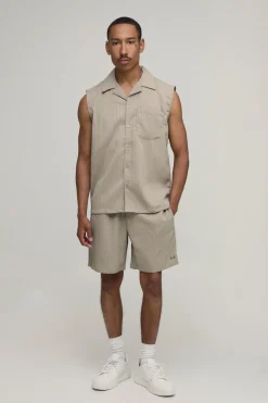 Ensemble Chemise Sans Manches Et Short Plissé Texturé Coupe Regular
