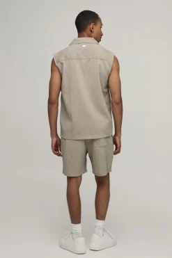 Ensemble Chemise Sans Manches Et Short Plissé Texturé Coupe Regular