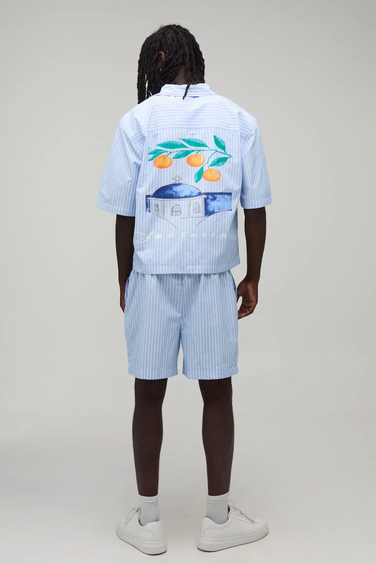 boohooMAN Ensemble Chemise Santorini Oversize À Rayures Col Revere Et Manches Courtes Avec Short Ample<Homme Ensembles