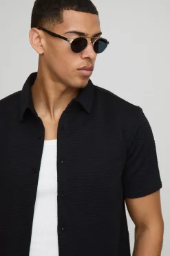 Ensemble Chemise Stretch Texturée à Manches Courtes et Pantalon