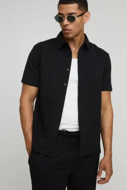 Ensemble Chemise Stretch Texturée à Manches Courtes et Pantalon