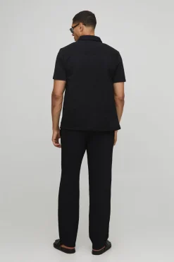 Ensemble Chemise Stretch Texturée à Manches Courtes et Pantalon