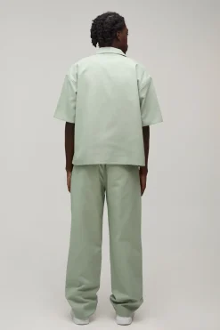 Ensemble Chemise Surdimensionnée En Sergé Brodé Avec Fermeture Éclair Et Pantalon Décontracté À Poche