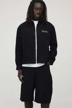 Ensemble Chemise Surdimensionnée Brodée En Sergé Souple Et Short Parachute